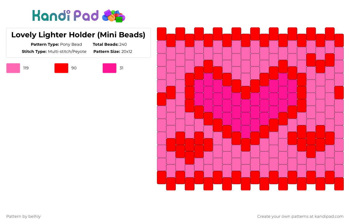 Lovely Lighter Holder (Mini Beads) - Pony Bead Pattern by beihly on Kandi Pad - red,pink