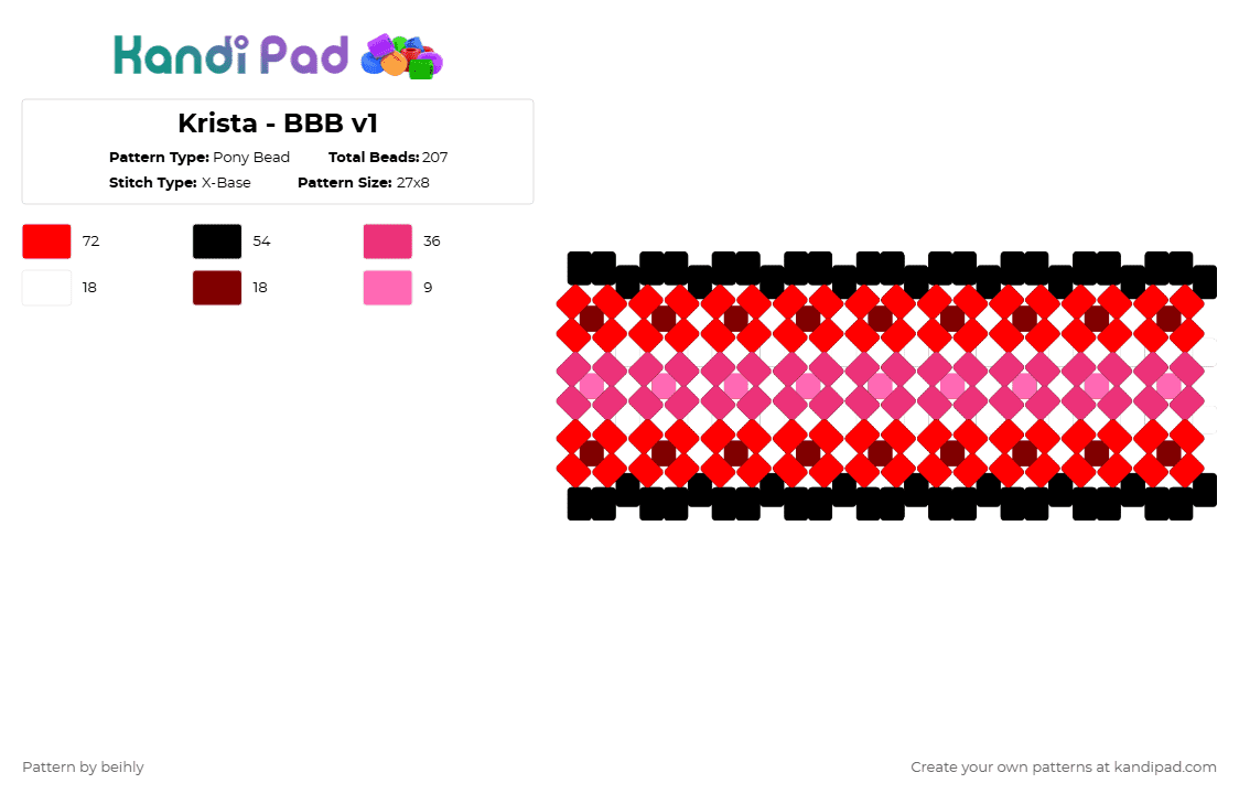 Krista - BBB v1 - Pony Bead Pattern by beihly on Kandi Pad - pink,red