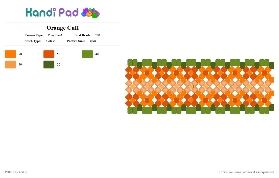 Orange Cuff - Pony Bead Pattern by beihly on Kandi Pad - orange