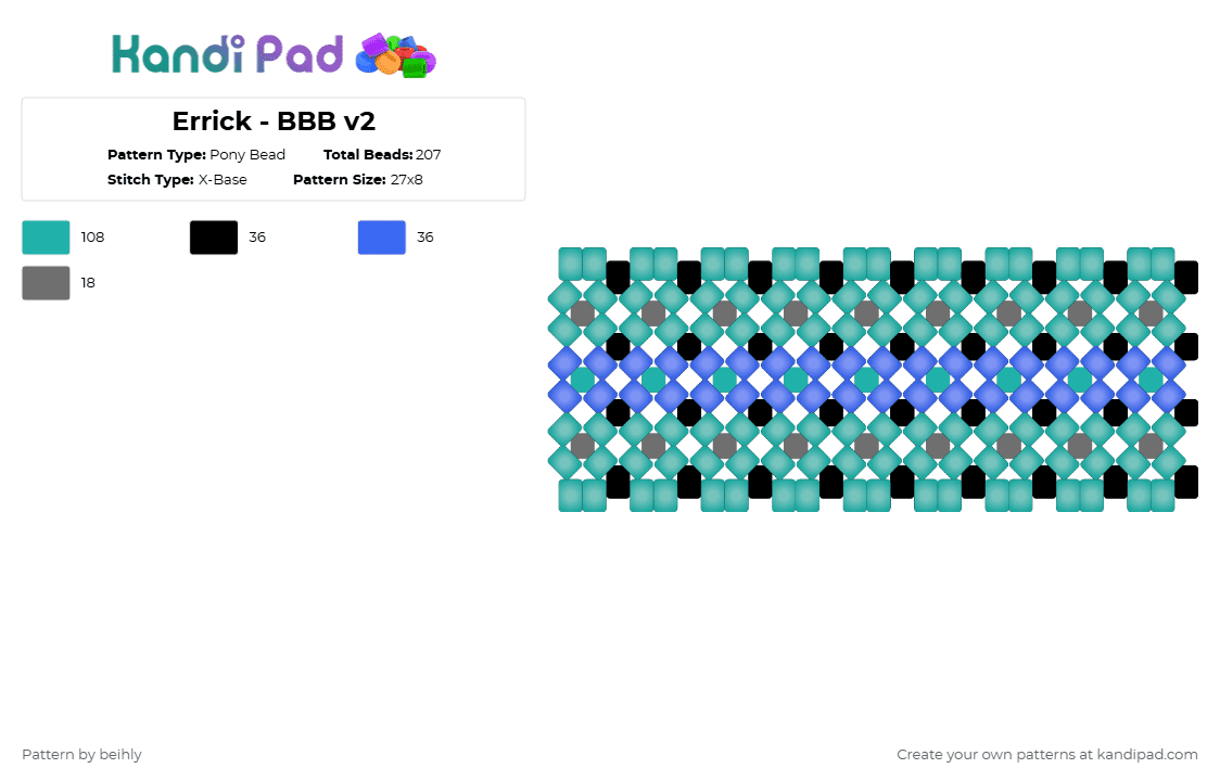 Errick - BBB v2 - Pony Bead Pattern by beihly on Kandi Pad - teal