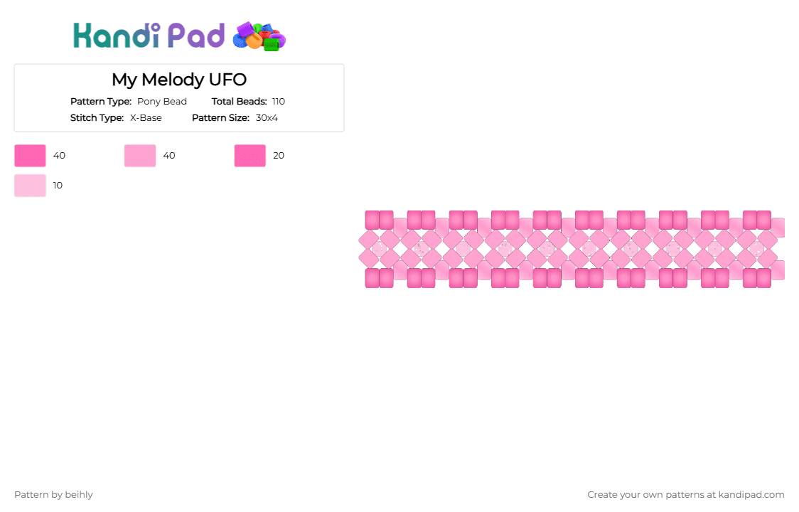 My Melody UFO Cuff - Pony Bead Pattern by beihly on Kandi Pad - pink
