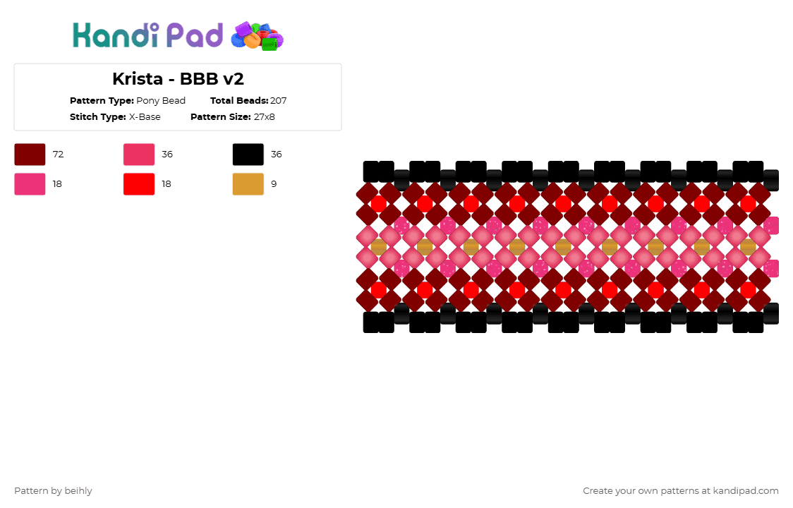 Krista - BBB v2 - Pony Bead Pattern by beihly on Kandi Pad - red,brown
