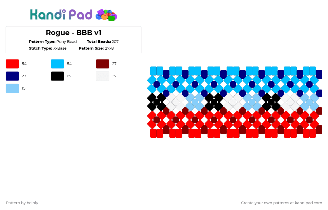 Rogue - BBB v1 - Pony Bead Pattern by beihly on Kandi Pad - red,light blue