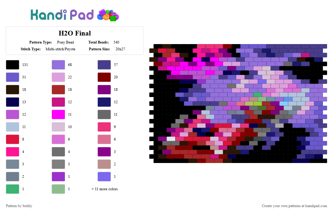 H2O Final - Pony Bead Pattern by beihly on Kandi Pad - brown,pink,blue,purple