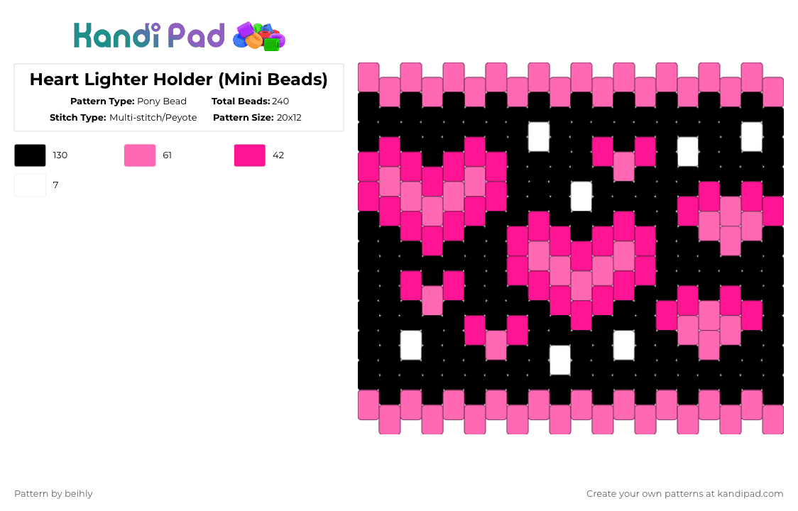 Heart Lighter Holder (Mini Beads) - Pony Bead Pattern by beihly on Kandi Pad - pink
