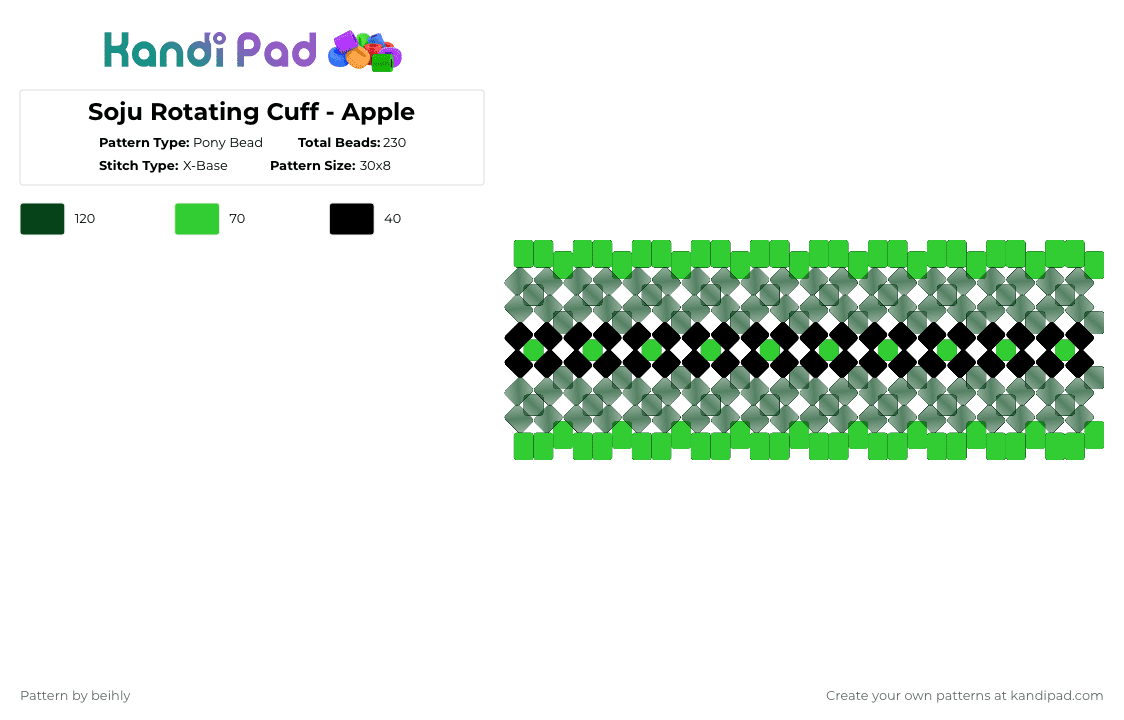 Soju Rotating Cuff - Apple - Pony Bead Pattern by beihly on Kandi Pad - black,green