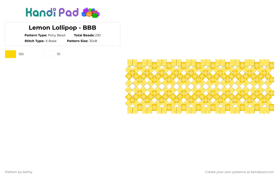 Lemon Lollipop - BBB - Pony Bead Pattern by beihly on Kandi Pad - yellow