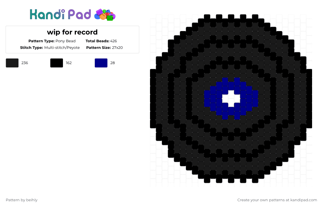 wip for record - Pony Bead Pattern by beihly on Kandi Pad - black
