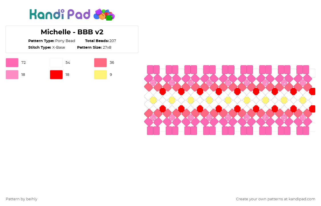 Michelle - BBB v2 - Pony Bead Pattern by beihly on Kandi Pad - pink,red