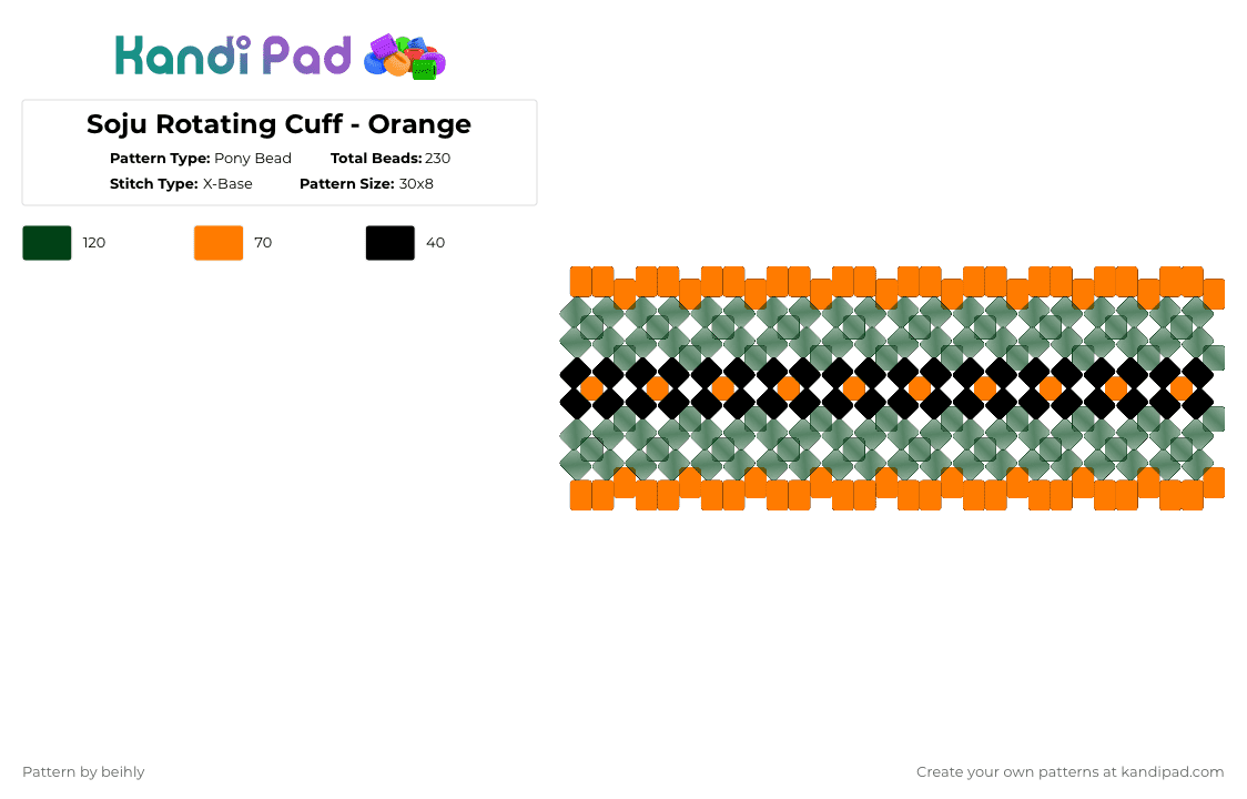 Soju Rotating Cuff - Orange - Pony Bead Pattern by beihly on Kandi Pad - black,orange