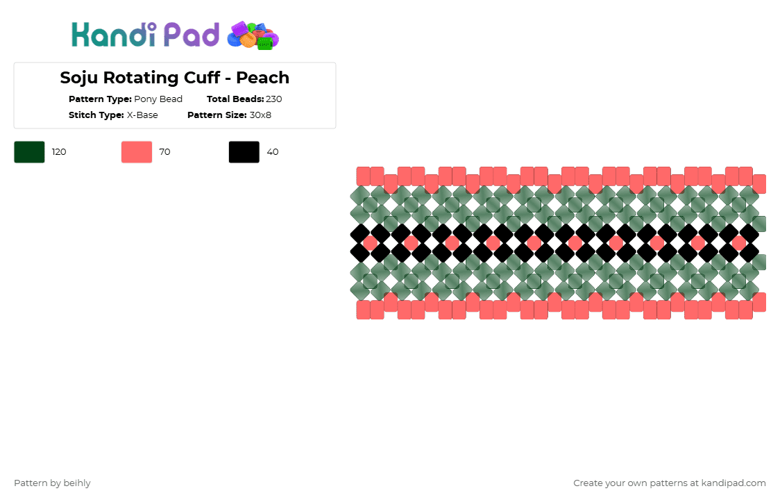 Soju Rotating Cuff - Peach - Pony Bead Pattern by beihly on Kandi Pad - black,red