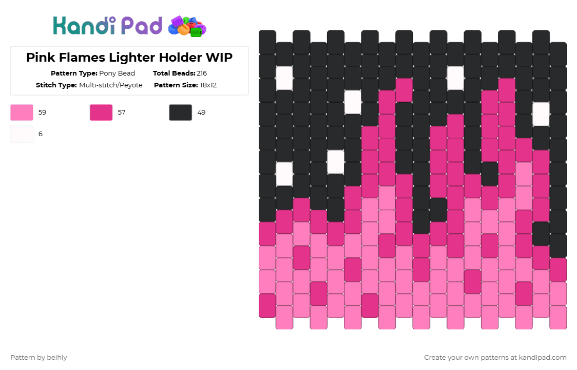 Pink Flames Lighter Holder WIP - Pony Bead Pattern by beihly on Kandi Pad - pink