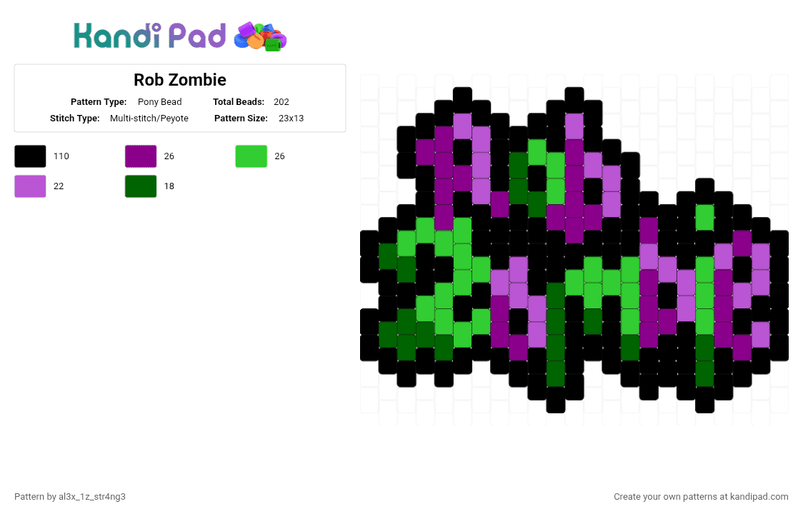 Rob Zombie - Pony Bead Pattern by al3x_1z_str4ng3 on Kandi Pad - pink,green