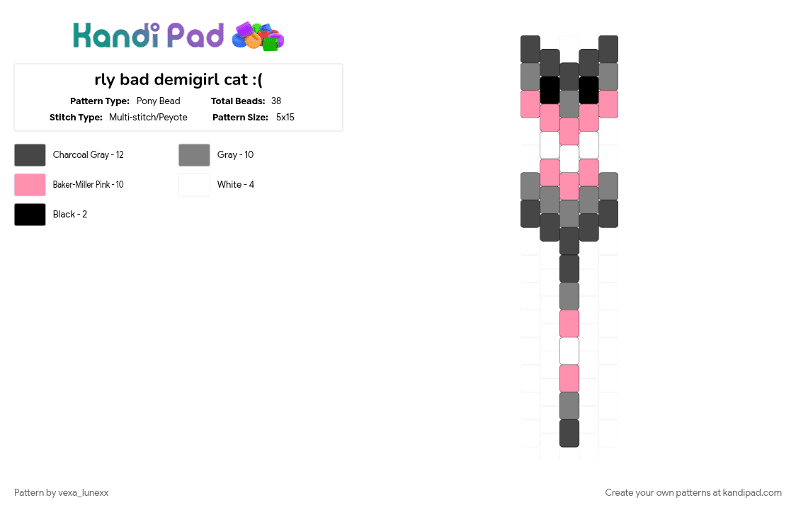 rly bad demigirl cat :( - Pony Bead Pattern by vexa_lunexx on Kandi Pad - brown, cat, demigirl, gray, pink, pride