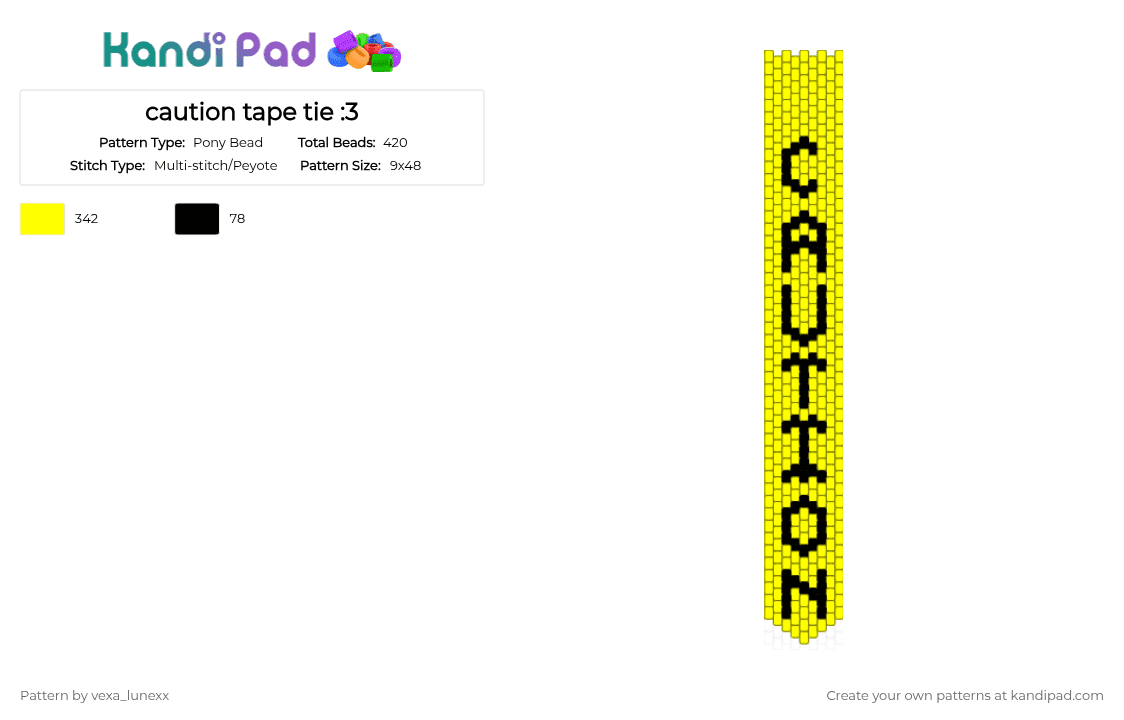 caution tape tie :3 - Pony Bead Pattern by vexa_lunexx on Kandi Pad - black, caution, necktie, tie, yellow