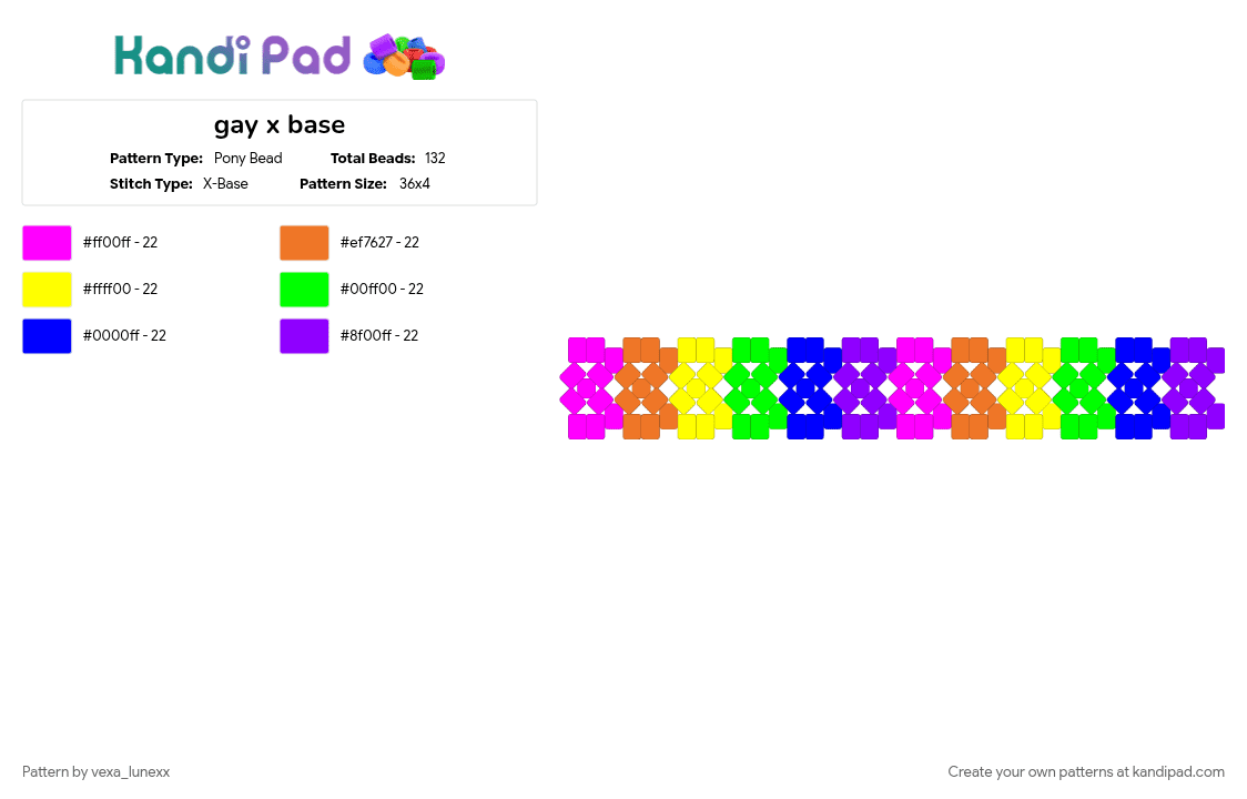 gay x base - Pony Bead Pattern by vexa_lunexx on Kandi Pad - colorful, gay, pride, purple, rainbow
