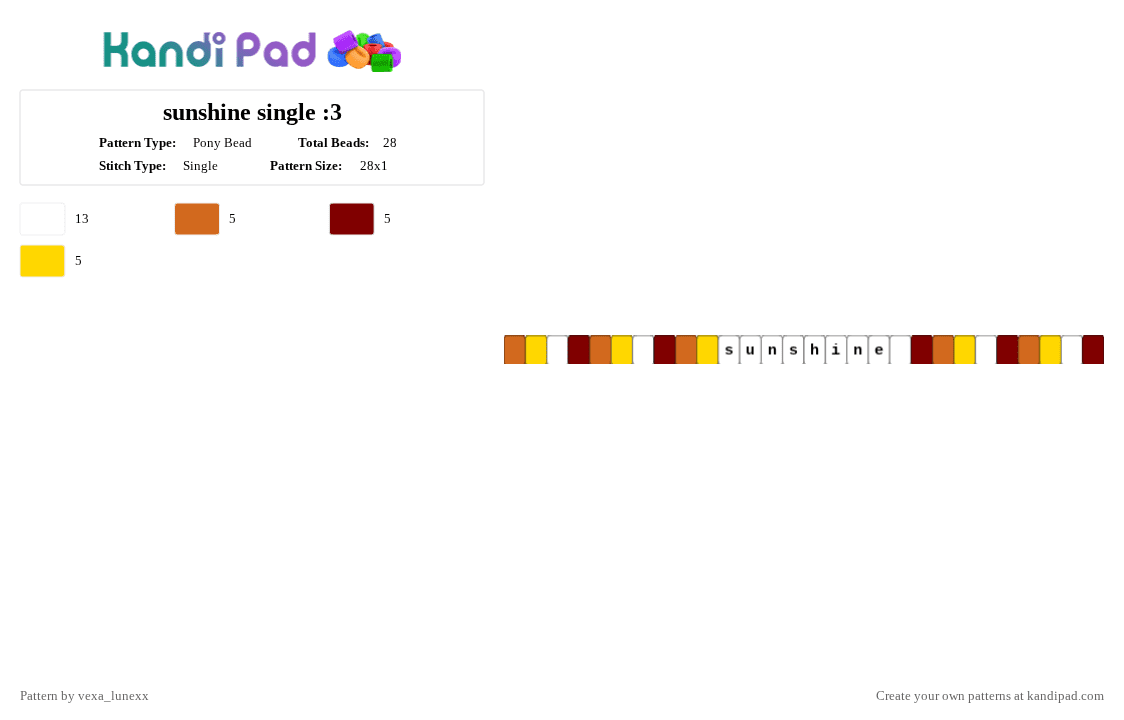 sunshine single :3 - Pony Bead Pattern by vexa_lunexx on Kandi Pad - orange,brown,yellow,sun,red,white