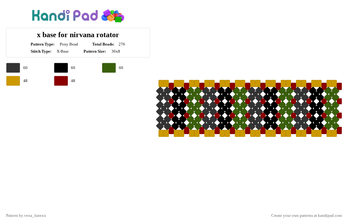 x base for nirvana rotator - Pony Bead Pattern by vexa_lunexx on Kandi Pad - gold,nirvana,song,band,music,cuff,black,yellow