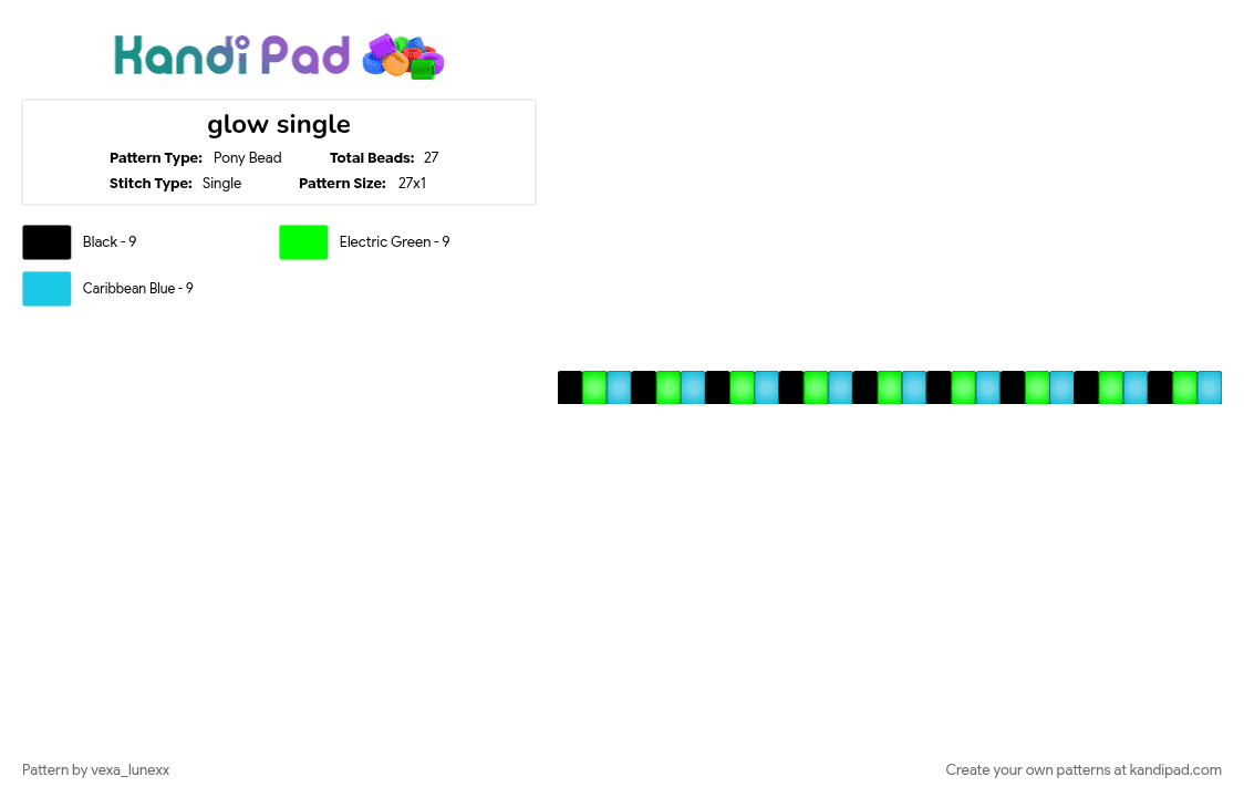 glow single - Pony Bead Pattern by vexa_lunexx on Kandi Pad - black, blue, glow in the dark, green, light blue, single