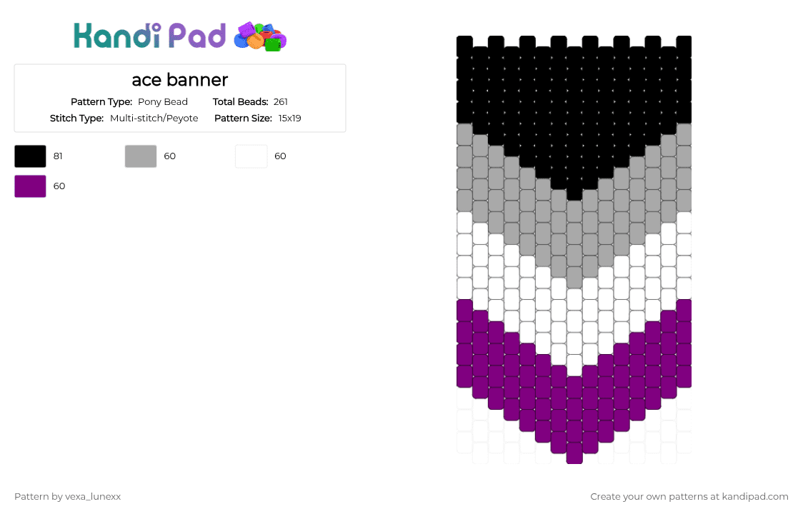 ace banner - Pony Bead Pattern by vexa_lunexx on Kandi Pad - beige,pink,banner,ace,asexual,pride,lgbtq,black,purple,gray