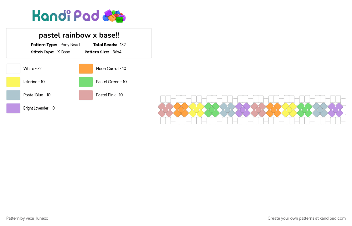 pastel rainbow x base!! - Pony Bead Pattern by vexa_lunexx on Kandi Pad - blue, colorful, light blue, pink, rainbow, white, x base, yellow