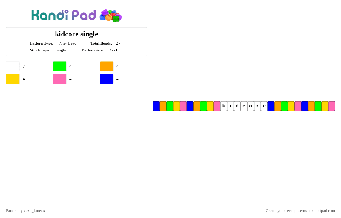 kidcore single - Pony Bead Pattern by vexa_lunexx on Kandi Pad - orange,pink,colorful,rainbow,kidcore,yellow,blue