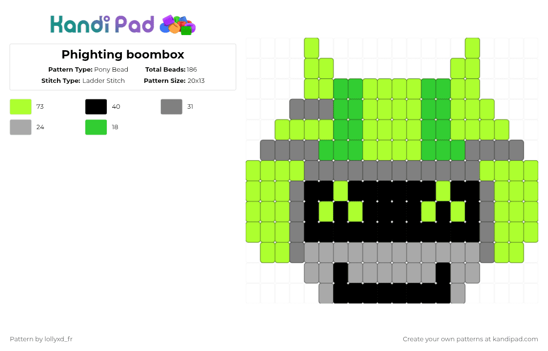 Phighting boombox - Pony Bead Pattern by lollyxd_fr on Kandi Pad - green