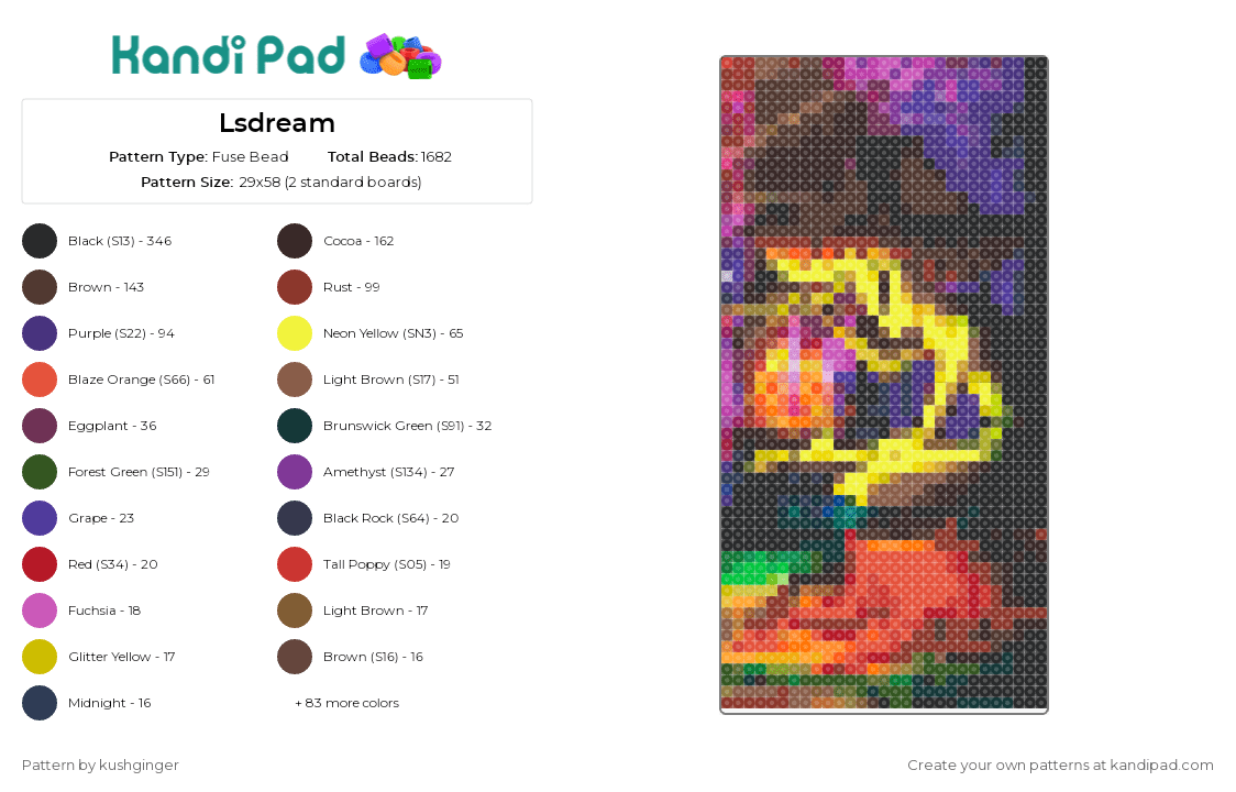 Lsdream - Fuse Bead Pattern by kushginger on Kandi Pad - lsdream,alien,mushroom,dj,edm,music,psychedelic,vibrant,otherworldly