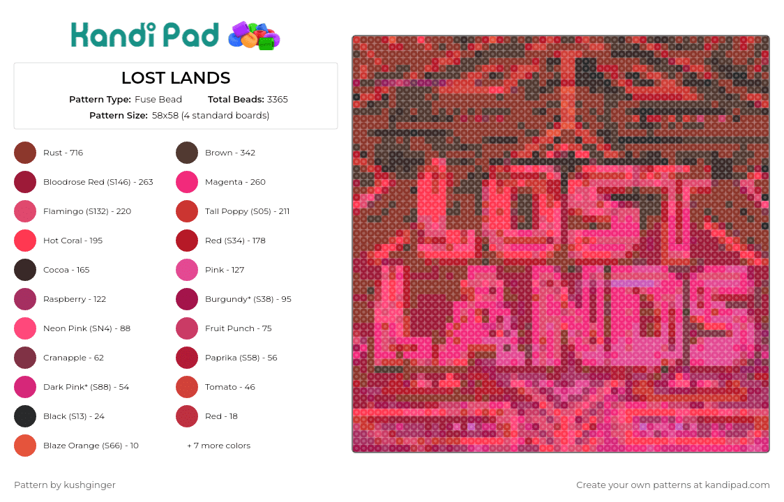 LOST LANDS - Fuse Bead Pattern by kushginger on Kandi Pad - lost lands,festival,edm,dubstep,music,community,celebration,event,red,pink
