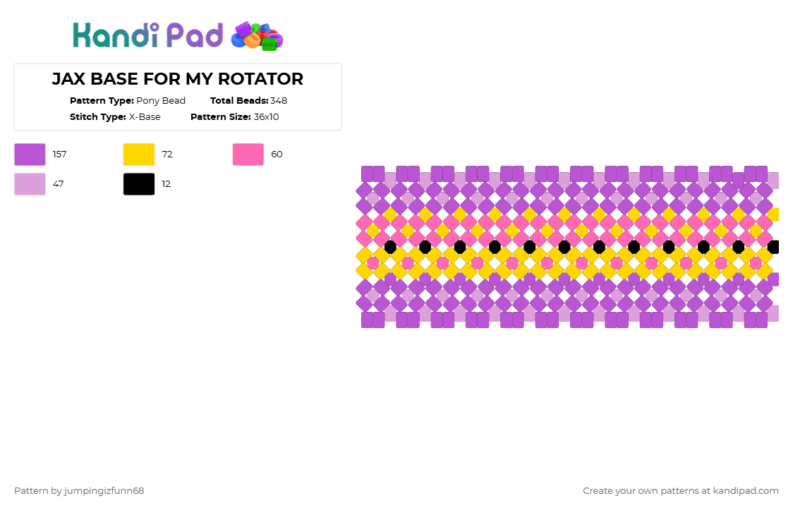 JAX BASE FOR MY ROTATOR - Pony Bead Pattern by jumpingizfunn68 on Kandi Pad - pink