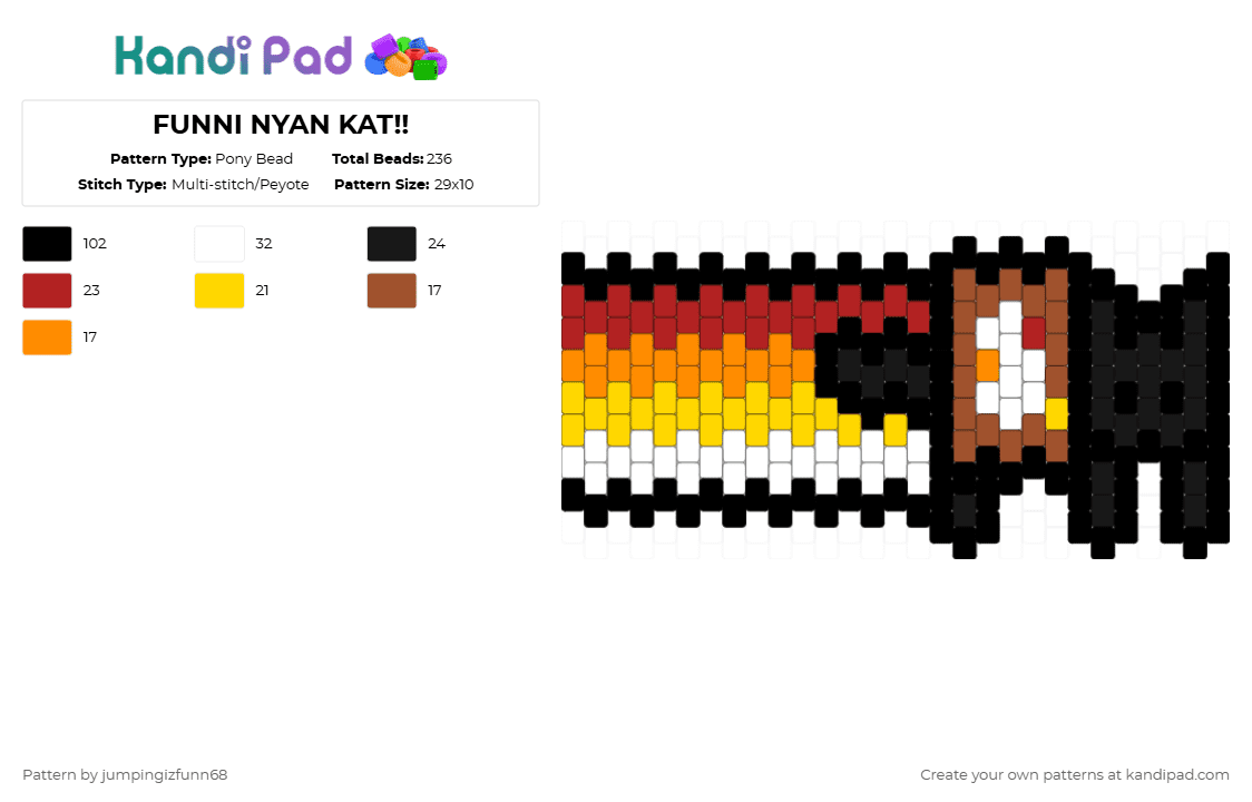 FUNNI NYAN KAT!! - Pony Bead Pattern by jumpingizfunn68 on Kandi Pad - black,red