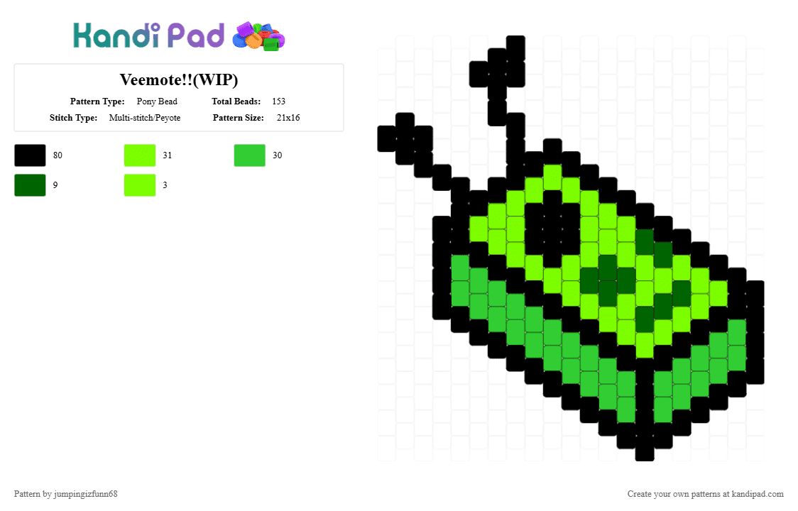 Veemote!!(WIP) - Pony Bead Pattern by jumpingizfunn68 on Kandi Pad - black,green