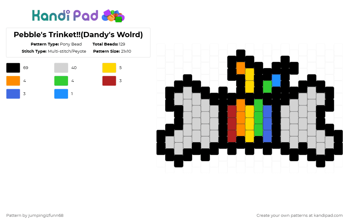 Pebble\'s Trinket!!(Dandy\'s Wolrd) - Pony Bead Pattern by jumpingizfunn68 on Kandi Pad - black,white,yellow,green,colorful
