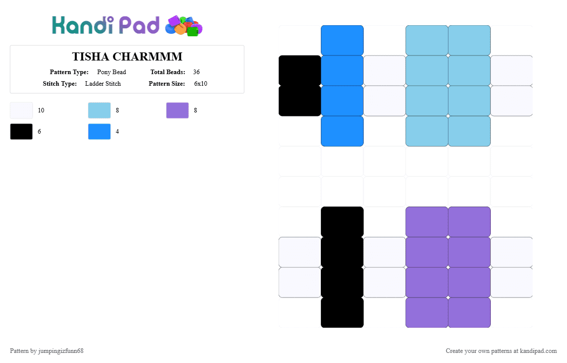 TISHA CHARMMM - Pony Bead Pattern by jumpingizfunn68 on Kandi Pad - light blue, purple