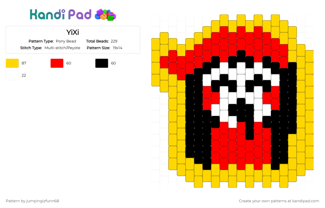 YiXi - Pony Bead Pattern by jumpingizfunn68 on Kandi Pad - yellow,red