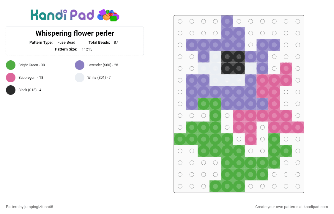 Whispering flower perler - Fuse Bead Pattern by jumpingizfunn68 on Kandi Pad - green, pink