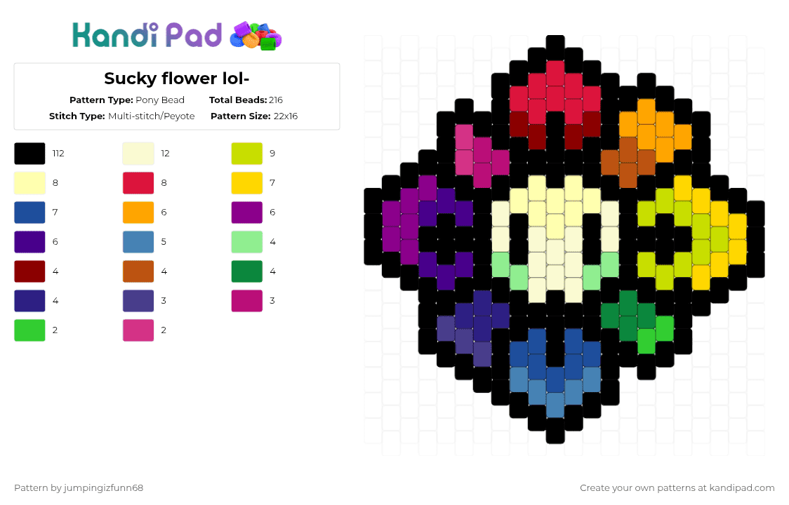 Sucky flower lol- - Pony Bead Pattern by jumpingizfunn68 on Kandi Pad - black,red,blue,pink,colorful