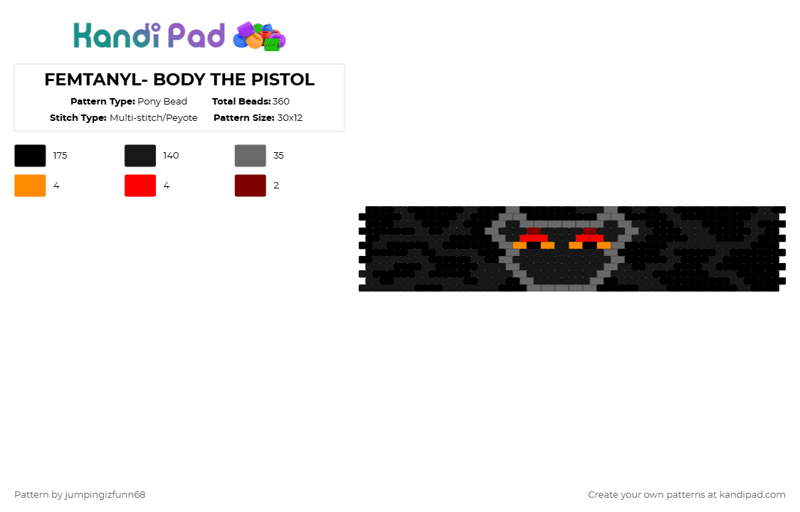 FEMTANYL- BODY THE PISTOL - Pony Bead Pattern by jumpingizfunn68 on Kandi Pad - black,gray