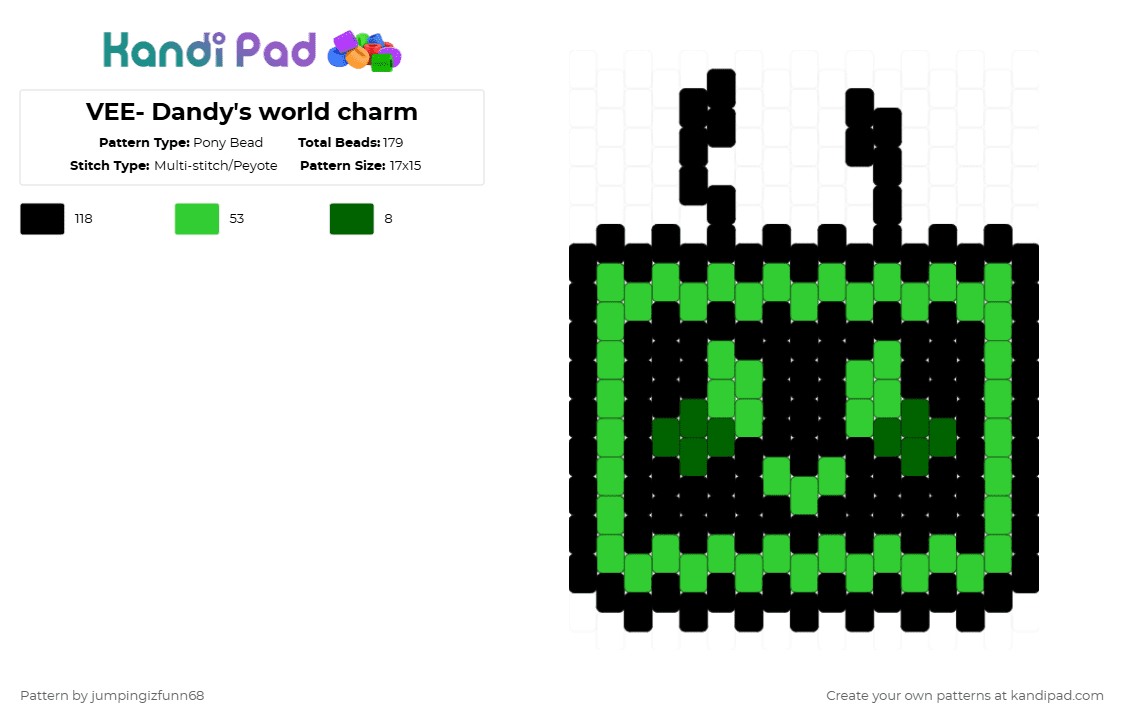 VEE- Dandy\'s world charm - Pony Bead Pattern by jumpingizfunn68 on Kandi Pad - black,green