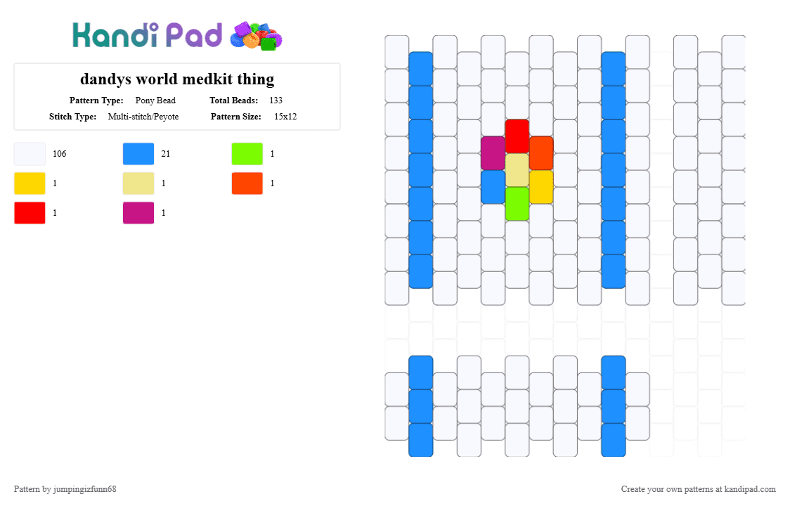 dandys world medkit thing - Pony Bead Pattern by jumpingizfunn68 on Kandi Pad - white,light blue