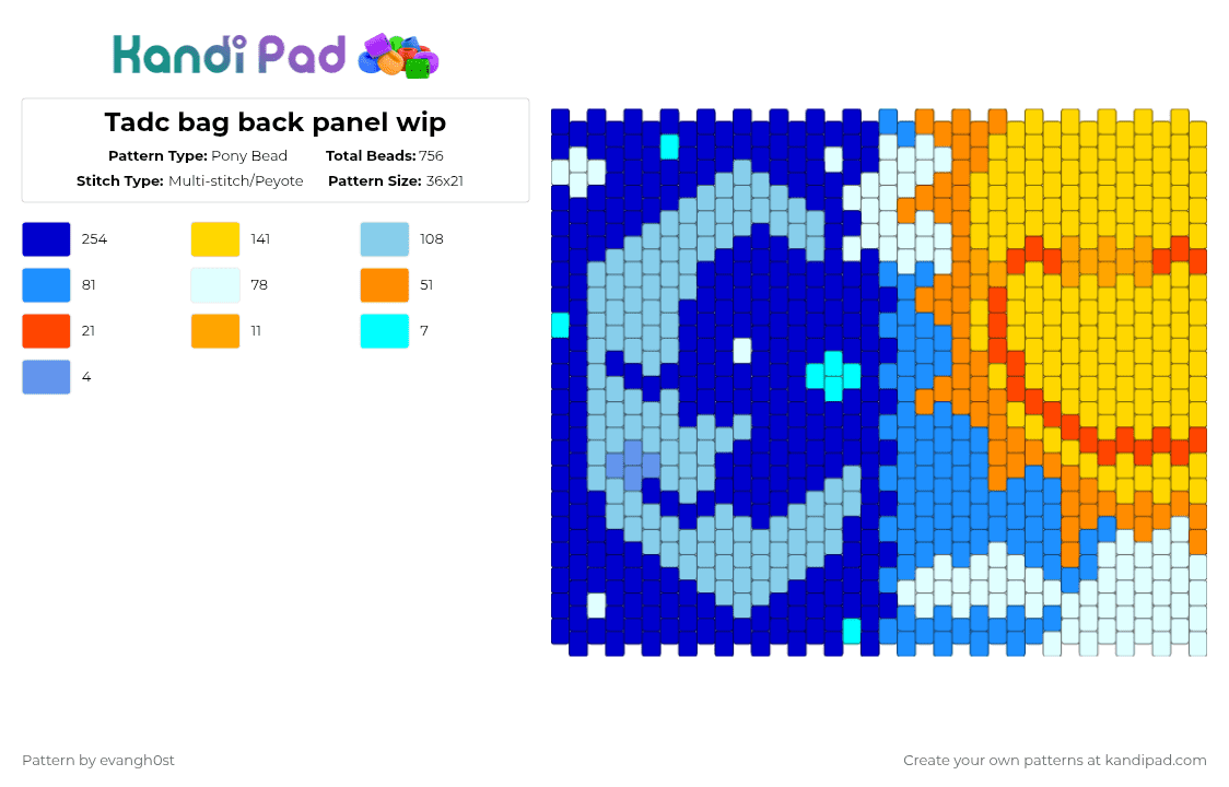 Tadc bag back panel wip - Pony Bead Pattern by evangh0st on Kandi Pad - yellow,purple,light blue