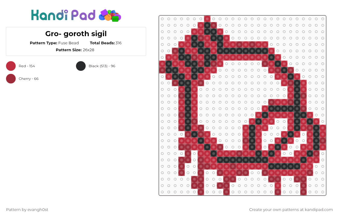 Gro- goroth sigil - Fuse Bead Pattern by evangh0st on Kandi Pad - black, fear and hunger, funger, gro goroth, horror, red