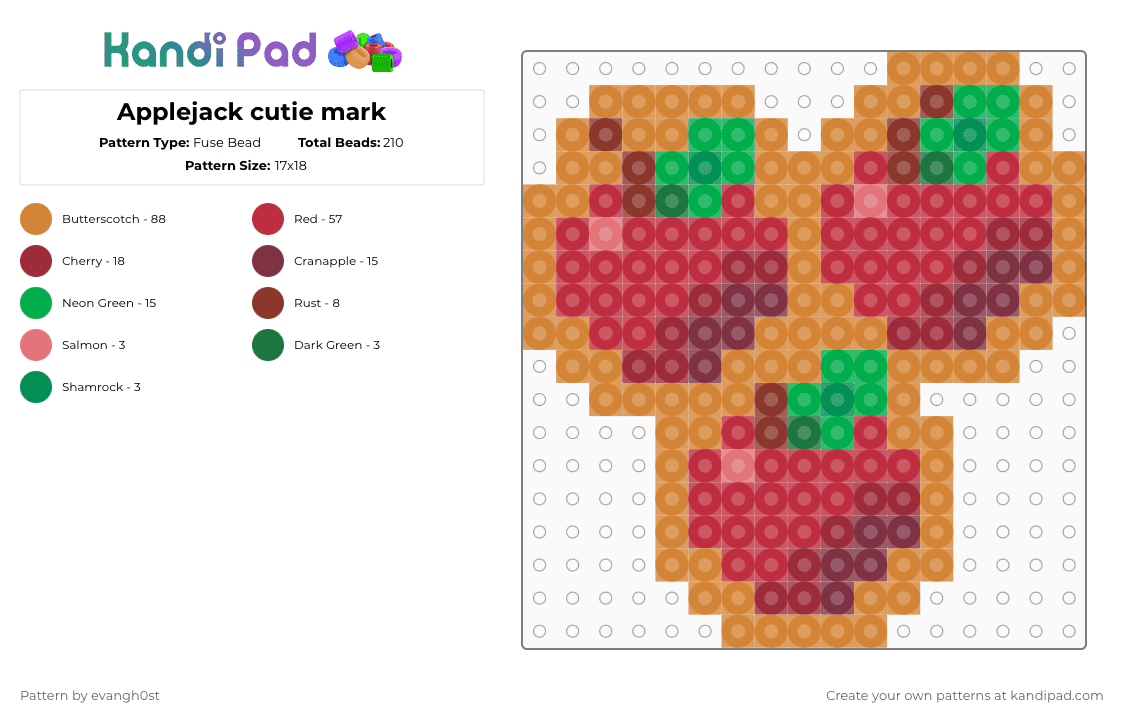 Applejack cutie mark - Fuse Bead Pattern by evangh0st on Kandi Pad - red,orange,applejack,mlp,my little pony,cute,cutie mark,simple,apple jack