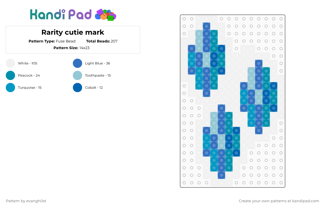 Rarity cutie mark - Fuse Bead Pattern by evangh0st on Kandi Pad - white,blue,mlp,rarity,my little pony,cute,cutie mark,simple