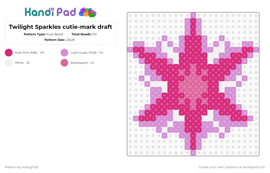 Twilight Sparkles cutie-mark draft - Fuse Bead Pattern by evangh0st on Kandi Pad - pink,mlp,my little pony,cute,twilight sparkle,cutie mark