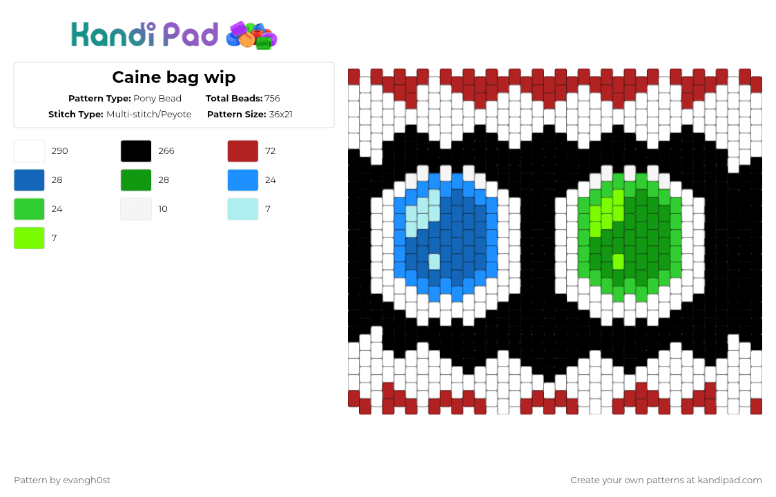 Caine bag wip - Pony Bead Pattern by evangh0st on Kandi Pad - white,red,green