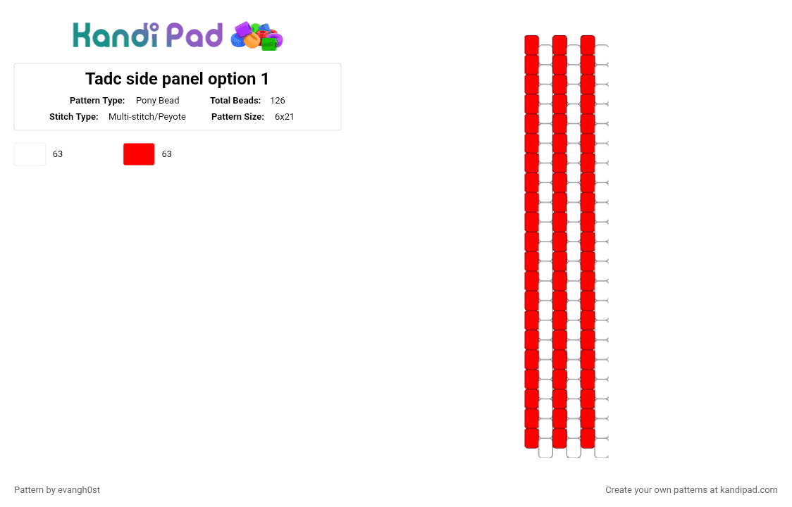 Tadc side panel option 1 - Pony Bead Pattern by evangh0st on Kandi Pad - white,red,tadc,the amazing digital circus,bag,bag side panel