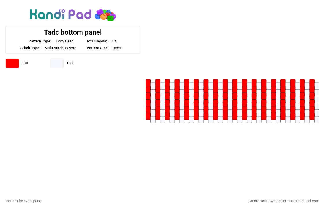 Tadc bottom panel - Pony Bead Pattern by evangh0st on Kandi Pad - red,white,tadc,the amazing digital circus,bag panel
