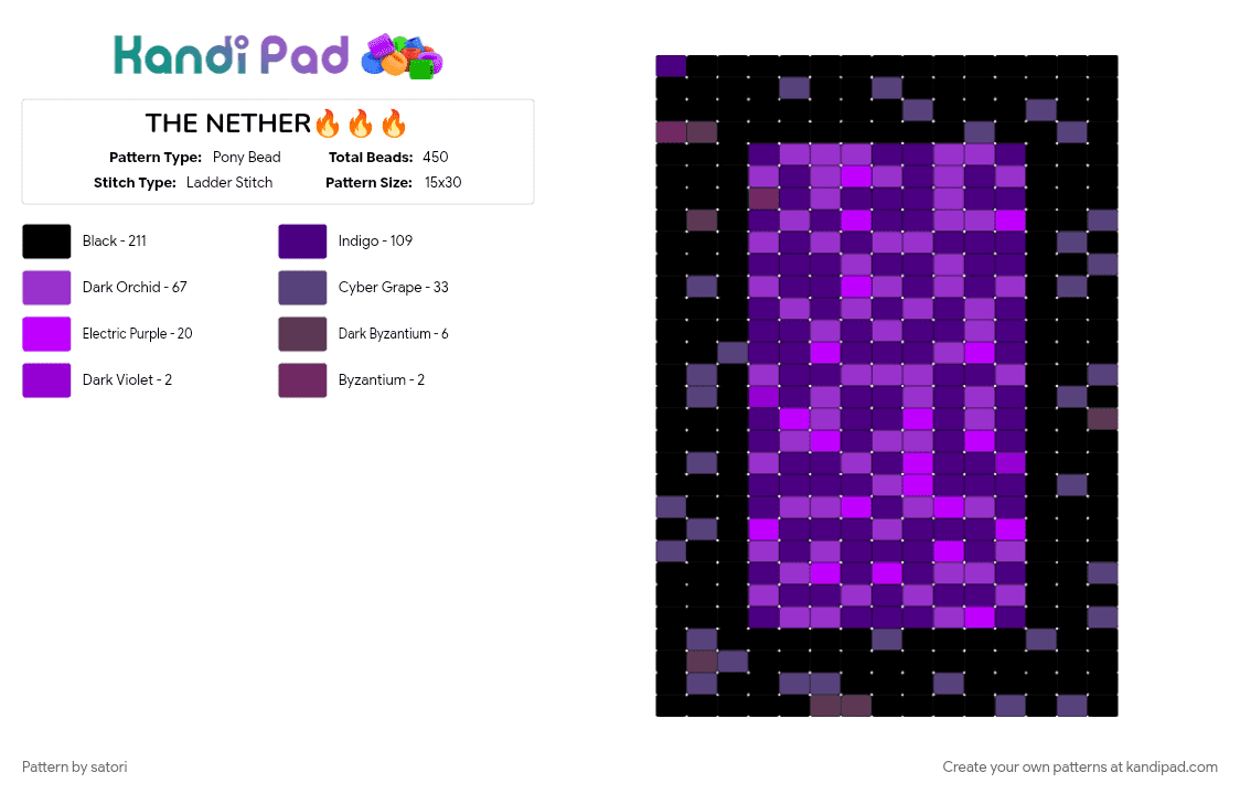 THE NETHER🔥🔥🔥 - Pony Bead Pattern by satori on Kandi Pad - charm, cotdlegends, minecraft, nether portal, purple, video game