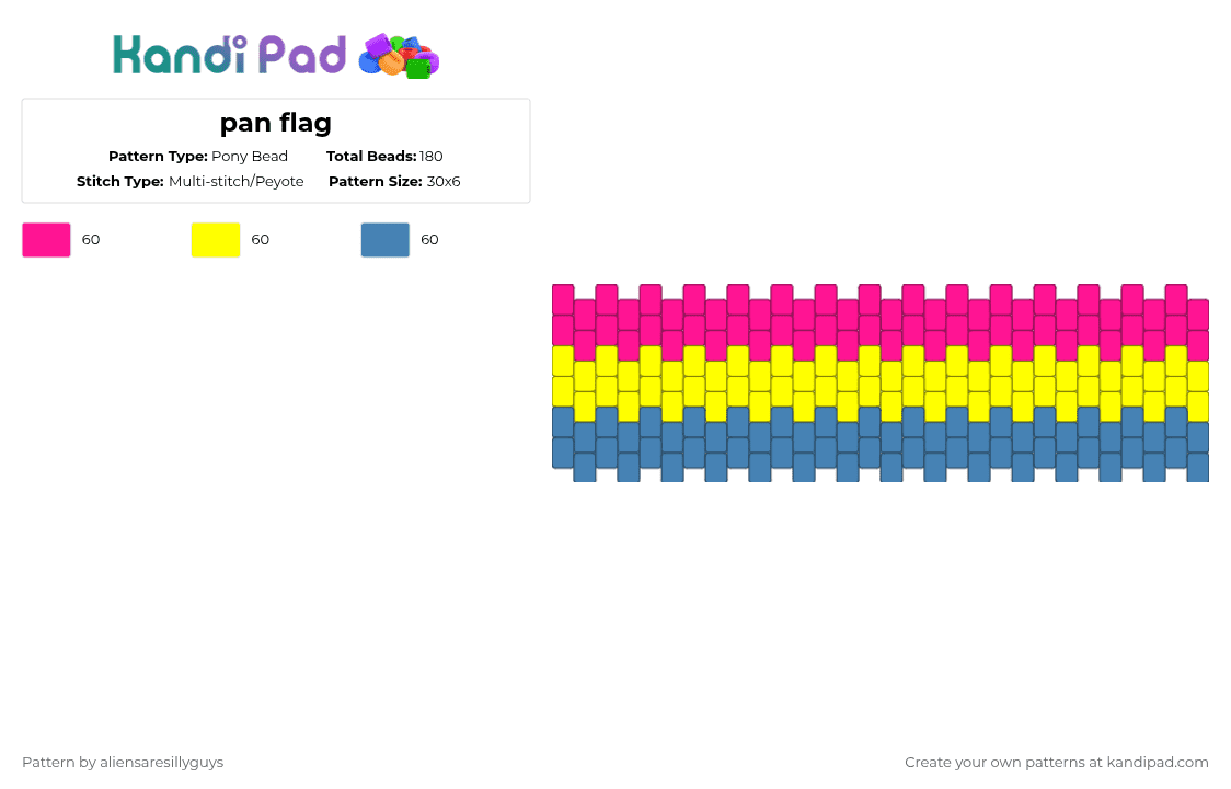 pan flag - Pony Bead Pattern by aliensaresillyguys on Kandi Pad - pink,yellow,blue